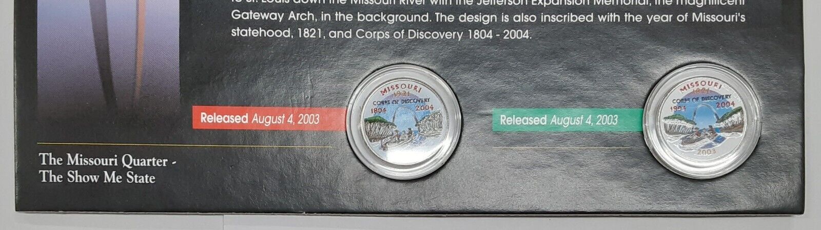 (2) 2003 Missouri Colorized State Quarter P&D-BU Coin-w/Colorful Display Card