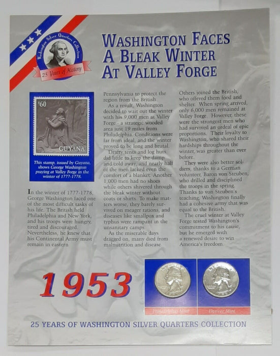 1953 Washington at Valley Forge Stamp & Silver Quarters Collection