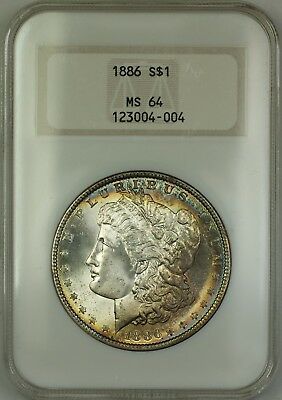 1886 Morgan Silver Dollar Old NGC Raised Logo MS-64 Nicely Toned (Better Coin)