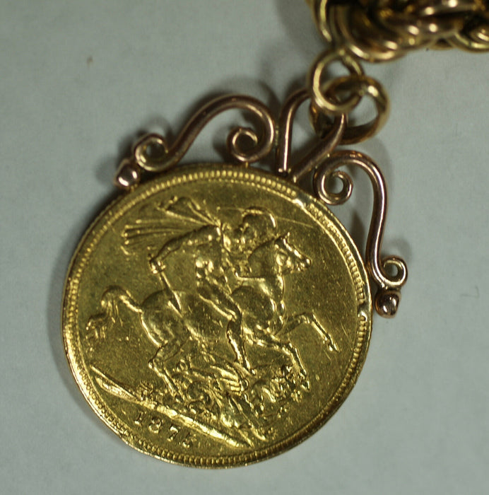 18K Rope Charm Bracelet w/ 6 Gold Coins Sovereign Austria Mexico Turkey 9.25"
