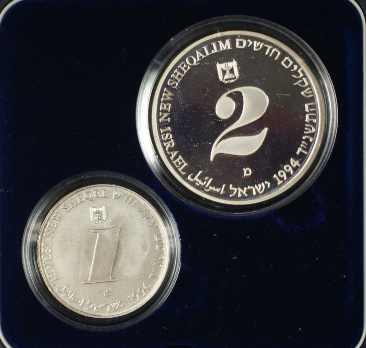 1994 Israel Sheqalim Independence Day 2 Coin Silver Proof & UNC Set w/ Box & COA