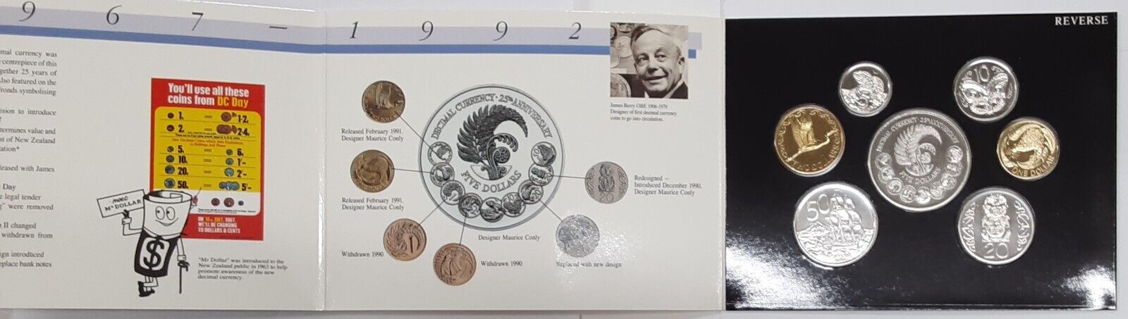 1992 Reserve Bank of New Zealand 25th Anniv. of Decimal 7 Coin Set BU in OGP