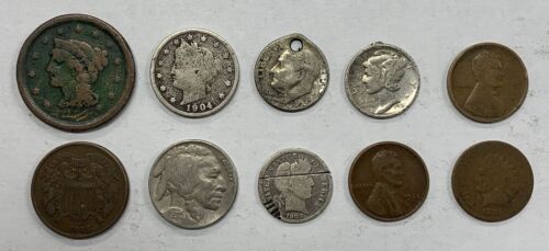 US Type Coin Collection Lot of 10 Damaged 1865 Two Cent Coin (B16)