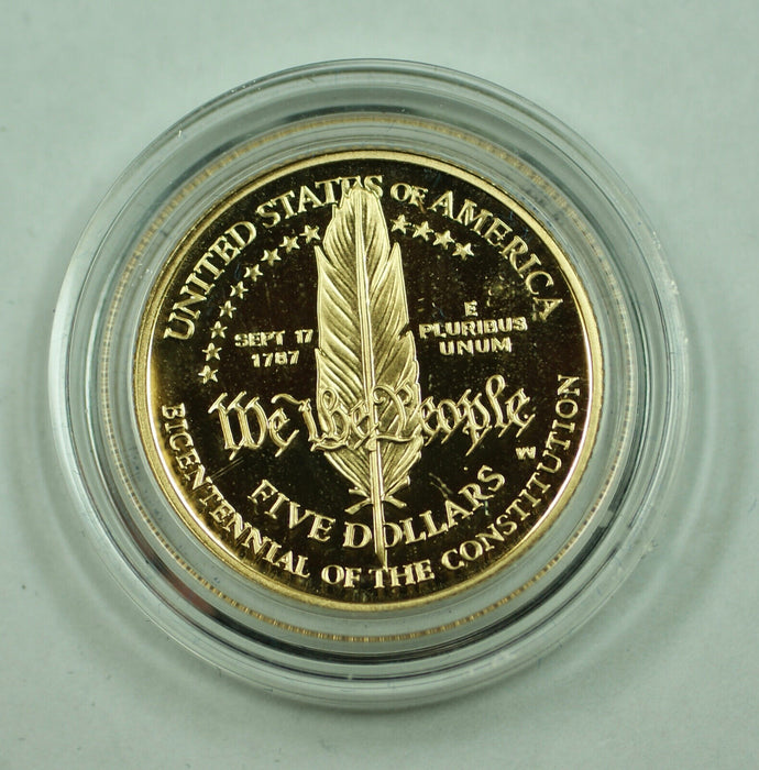 1987 Constitution Commemorative $5 Proof Coin in capsule and case, no COA