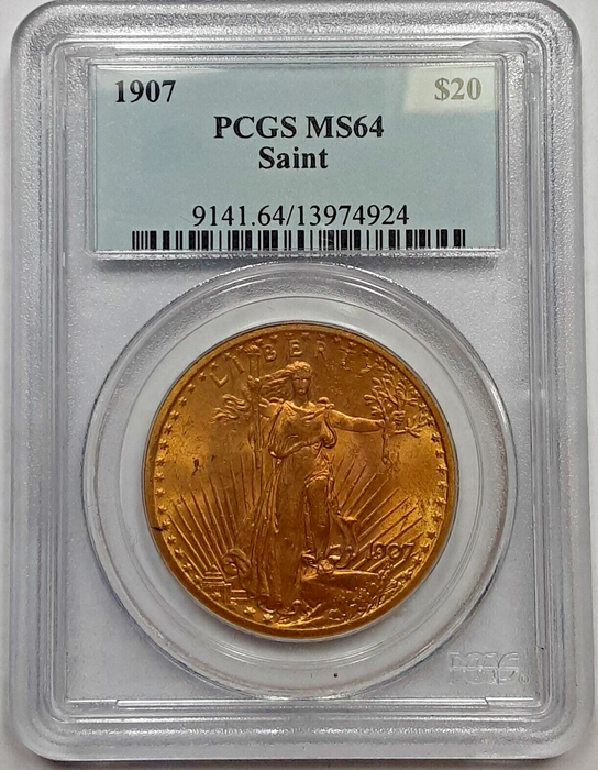 1907 St. Gaudens Double Eagle Gold Twenty Dollar Coin PCGS MS-64