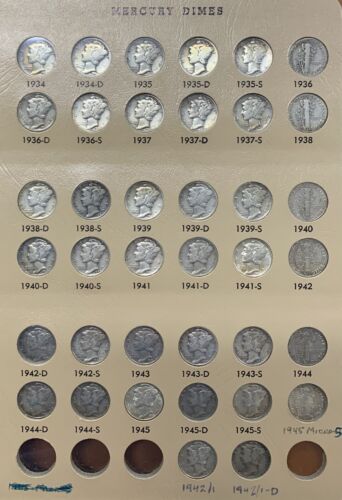1916-1945 Mercury Dime 10c Coin Complete Set-In Dansco Album (1942/1 Included)