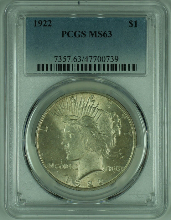 1922 Peace Silver $1 Dollar Coin PCGS MS 63 (4) H
