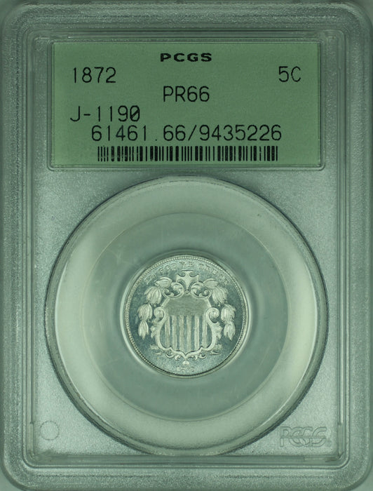 1872 Shield Nickel Pattern Gem Proof 5c Coin PCGS PR-66 OGH J-1190 Judd WW