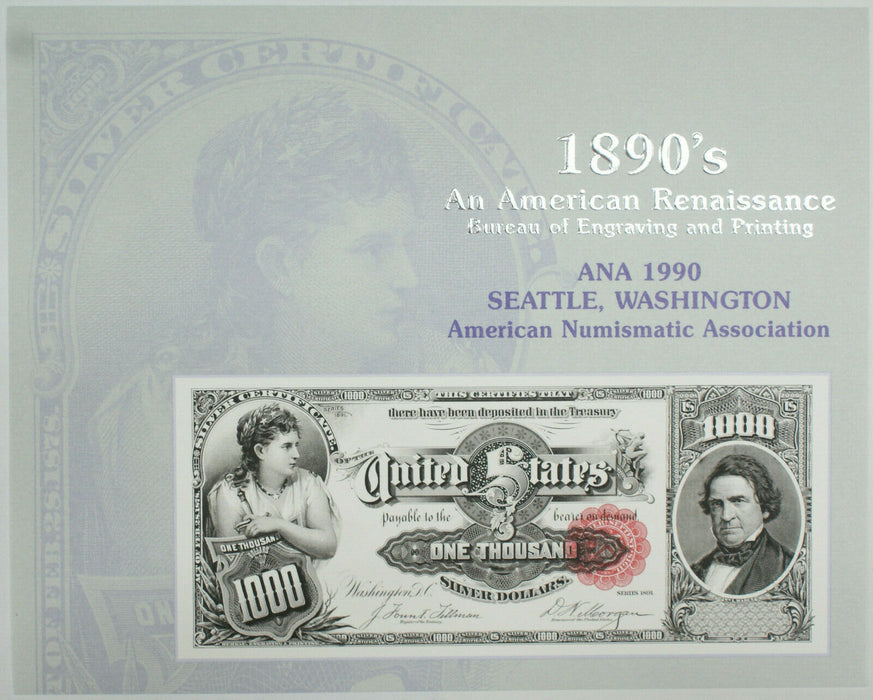 BEP Souvenir Card B 140 1990 ANA 1891 $1000 Face Silver Certificate