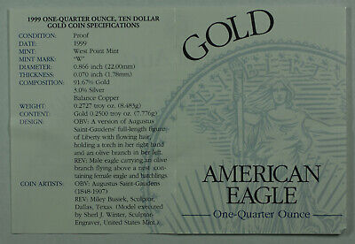 1999-W American Eagle Gold 1/4 Oz Proof Coin w/ Box & COA