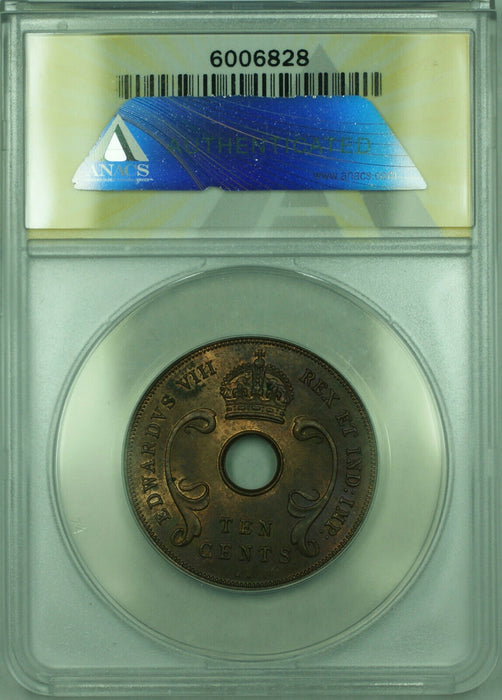 1936-KN 10C East Africa ANACS MS-63 RB King Edward VIII 10 Cents Coin KM#24a