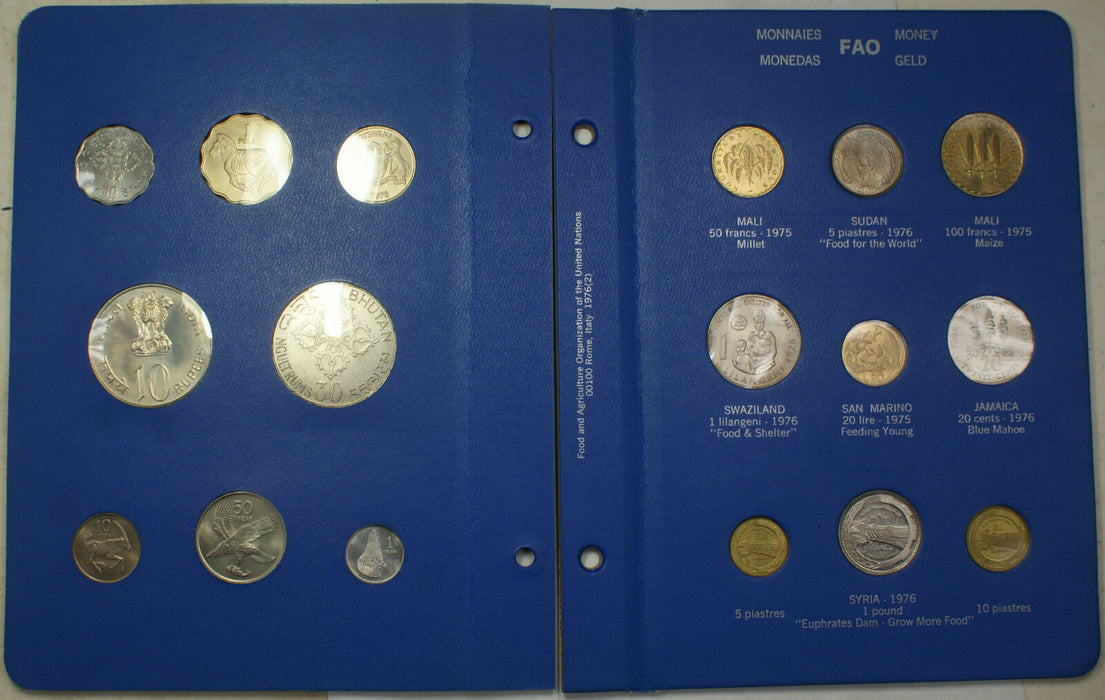 1976 Complete BLUE FAO World 34-Coin Album W/ Silver/Proof Coins As Issued
