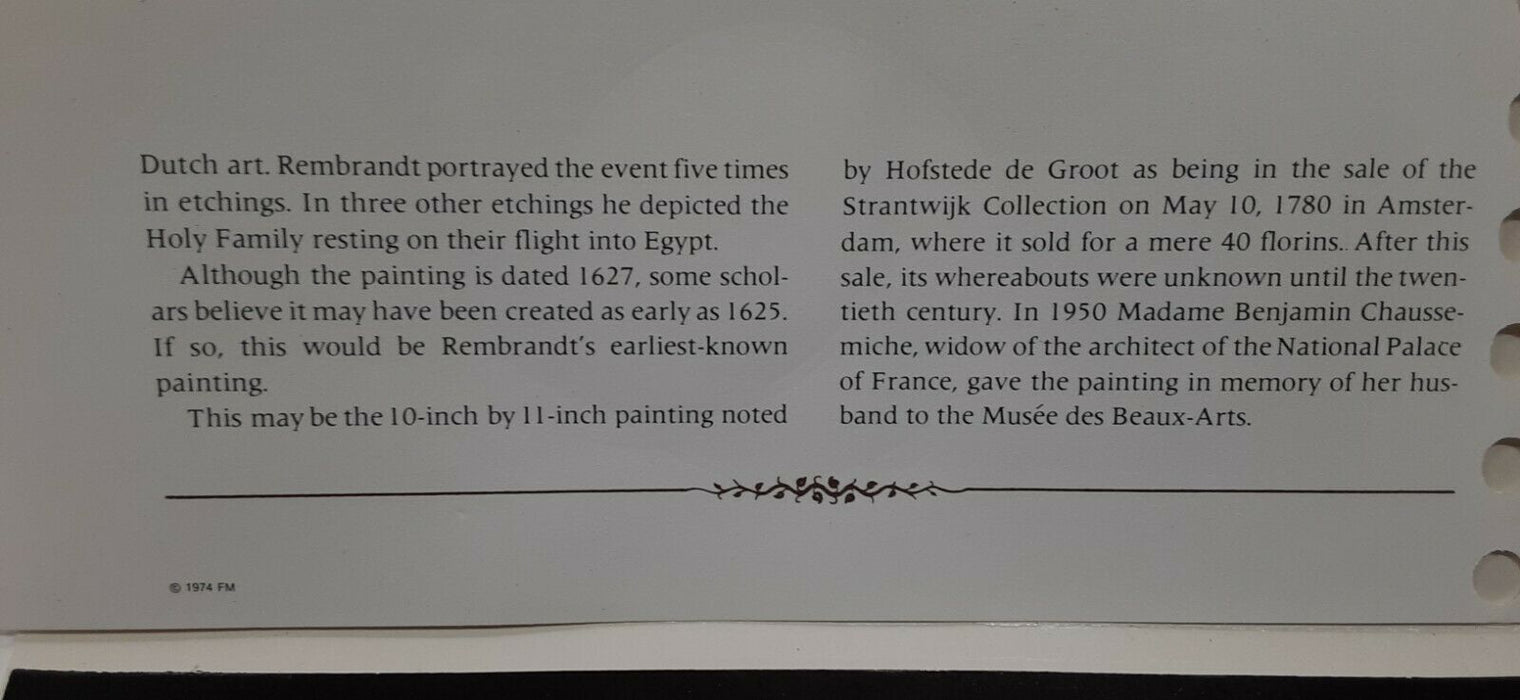Franklin Mint Genius/Rembrandt PR .925 Silver Medal-Flight Into Egypt in Card
