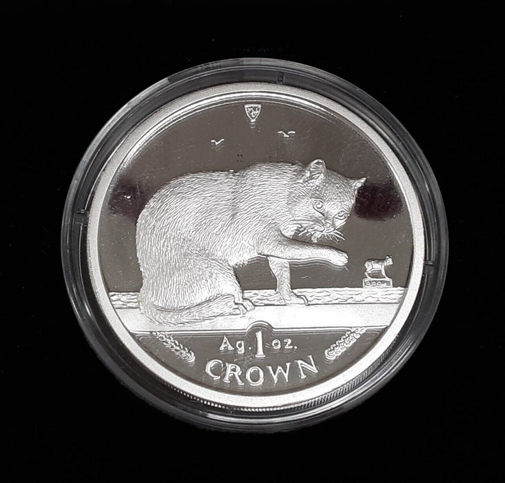 Isle of Man 1999 1 Crown Silver Proof Coin - British Blue Cat - W/Box & COA