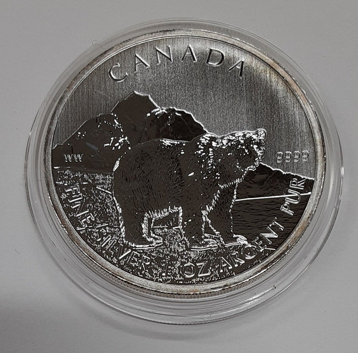 2011 $5 Grizzly Bear Commemorative Canada 1 Troy Oz .9999 Fine Silver