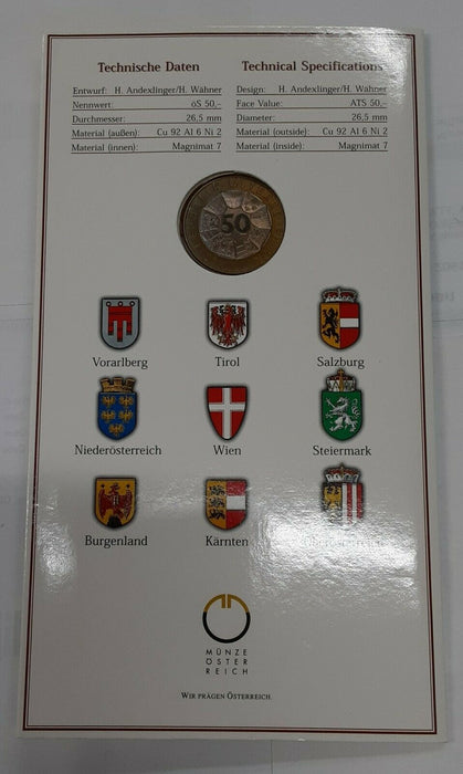 1999 Austria BU 50 Schilling Johann Strauss Commem Coin in Austrian Mint Folder