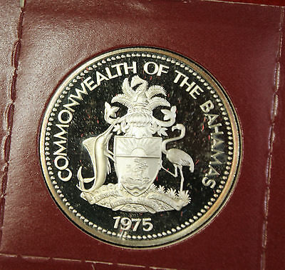 1975 Bahamas $2 Sterling Silver Proof Flamingo Coin Original Box COA Included
