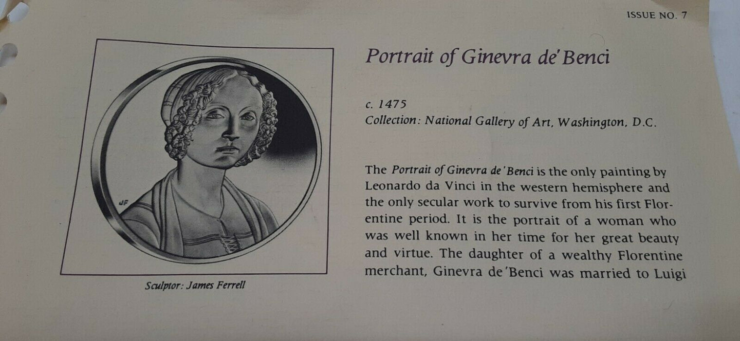 Franklin Mint Genius/DaVinci PF Gold Plated .925 Silver Medal-Ginevra de'Benci