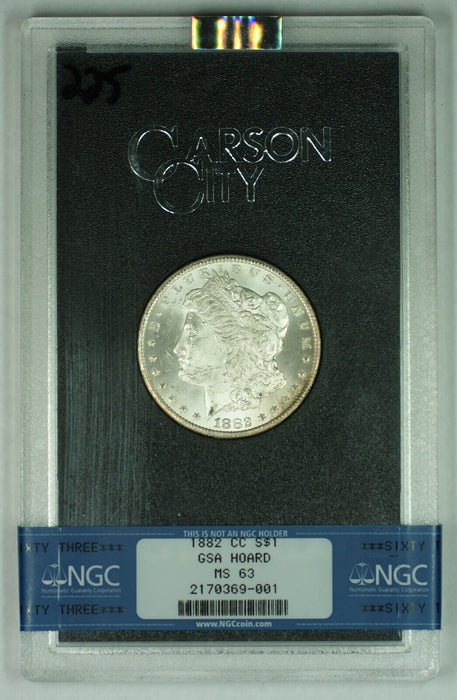 1882-CC GSA Hoard Morgan Silver Dollar $1 Coin ANACS MS-63 with Box & COA