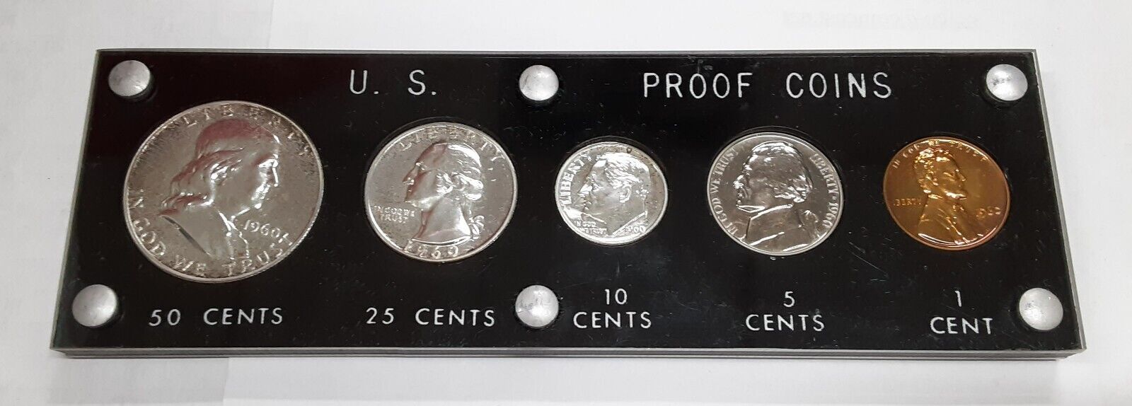 1960 Proof Year Set 5 Silver Coins w/Half, Quarter, & Dime in Black Holder (B)