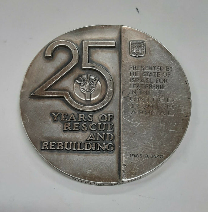 1963 State of Israel 25 Years of Rescue Sterling .935 60MM Silver Medal