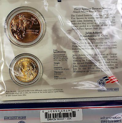 2007 John Adams $1 and Abigail Coin Spouse Medal Set BU Mint Sealed