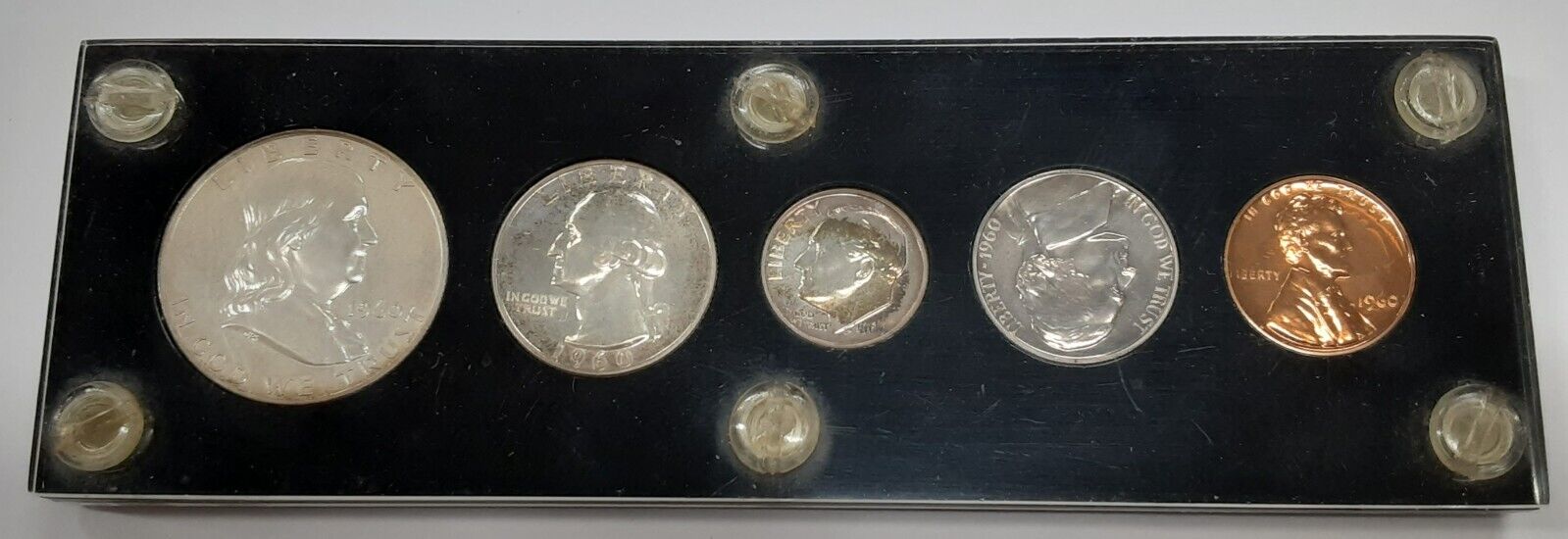 1960 Proof Year Set 5 Silver Coins w/Half, Quarter, & Dime in Black Holder (D)