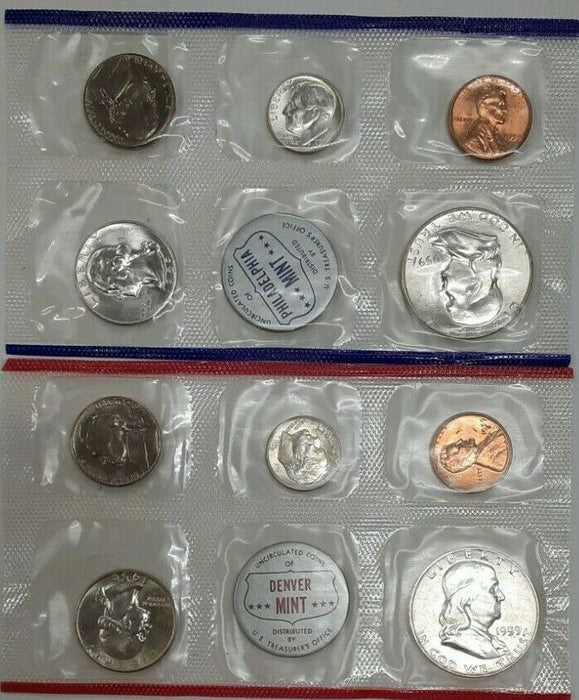 1959 U.S. 10 Coin P&D UNC Mint Set with Silver Quarter, Half and Dime as Issued