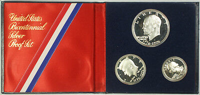 1976 US Mint Bicentennial 3 Piece Silver Proof Set with COA in OGP