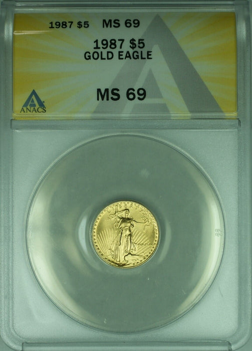 1987 Gold American Eagle 1/10th Ounce $5 AGE Coin ANACS MS-69 (B)