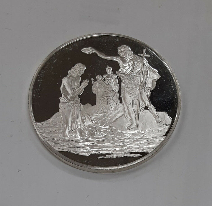 Franklin Mint Life of Christ .925 Silver Medal by Benvenuti-Baptism Of Jesus