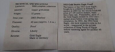 1933 $20 St. Gaudens-Famous US Coins American Mint Gold Plated Copper Round