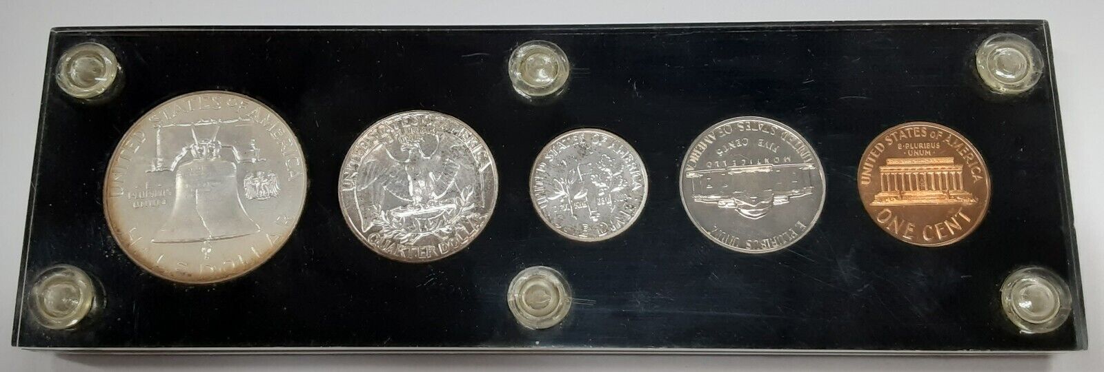 1960 Proof Year Set 5 Silver Coins w/Half, Quarter, & Dime in Black Holder (D)