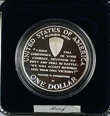 1991-1995 (1993) World War II D-Day Commem Proof Silver Dollar in BOX W/COA