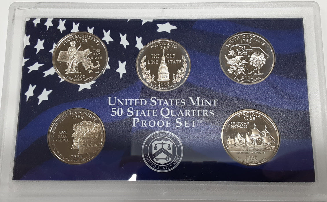 2000-S Proof State Quarter Set - 5 Coins in Mint Plastic-NO Box/COA