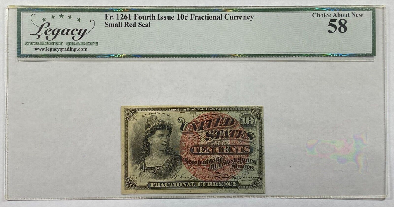 Fr. 1261 4th Issue 10c Fractional Currency Sm Red Seal Legacy Ch Abt New-58