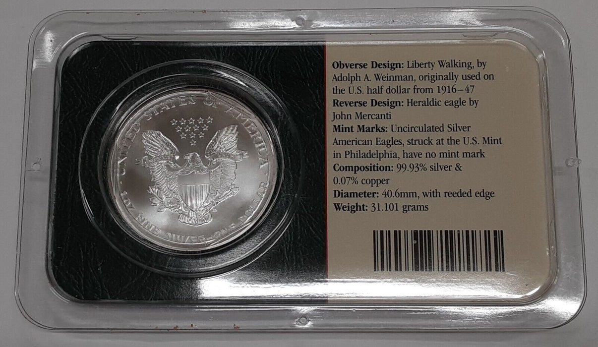 1999 American Silver Eagle $1 1 Oz Troy .999 in Littleton Clear Plastic Case