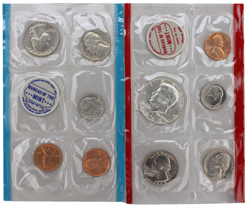 1969 P & D Mint Set with Original Envelope Brilliant Uncirculated Coins