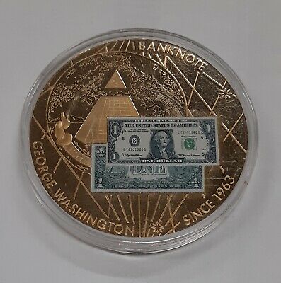 Washington $1 Note-US Banknotes American Mint Gold Plated Copper Round