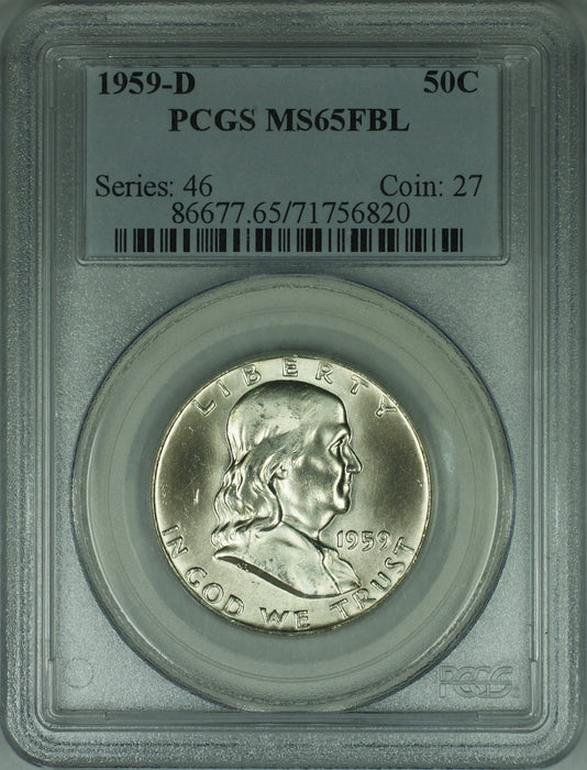 1959-D Franklin Silver Half Dollar 50c Coin PCGS MS-65 Full Bell Lines GEM BU