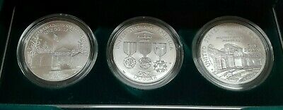 1994-W US Veterans Commemorative 3 Coin Silver Dollar UNC Set W/US Mint Box COA