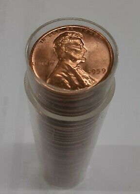1959 US Lincoln Cents BU Roll 50 Coins Total in Coin Tube