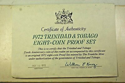 1972 Trinidad & Tobago 8 Coins Proof Franklin Mint Set Sterling Silver COA OGP