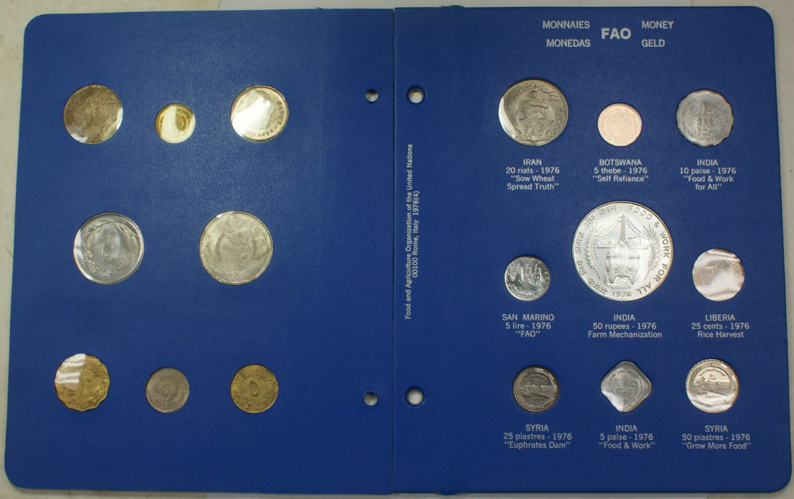 1976 Complete BLUE FAO World 34-Coin Album W/ Silver/Proof Coins As Issued