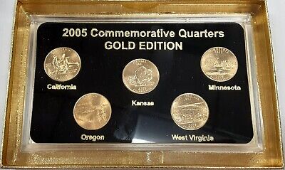 2005 Commemorative Quarters Gold Edition Set 5 Coins Total in Case