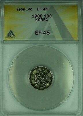 1908 Korea 10 Chon Silver Coin ANACS EF-45 (WB2b)