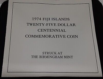 1974 Fiji Silver $25 Centennial Commemorative Proof Coin in Case W/COA