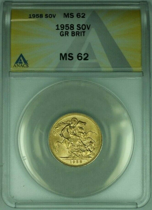 1958 Great Britain Sovereign Gold Coin ANACS MS-62 (B)