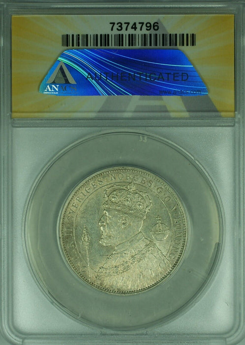 1897 Sweden 2 Kronor Silver Coin King Oscar Silver Jubilee ANACS MS-60 Dets(WB3)