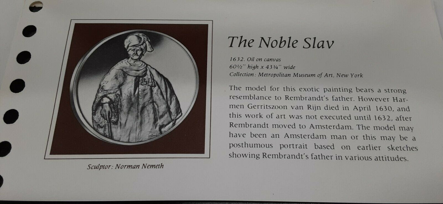 Franklin Mint Genius/Rembrandt PR .925 Silver Medal-The Noble Slav in Card